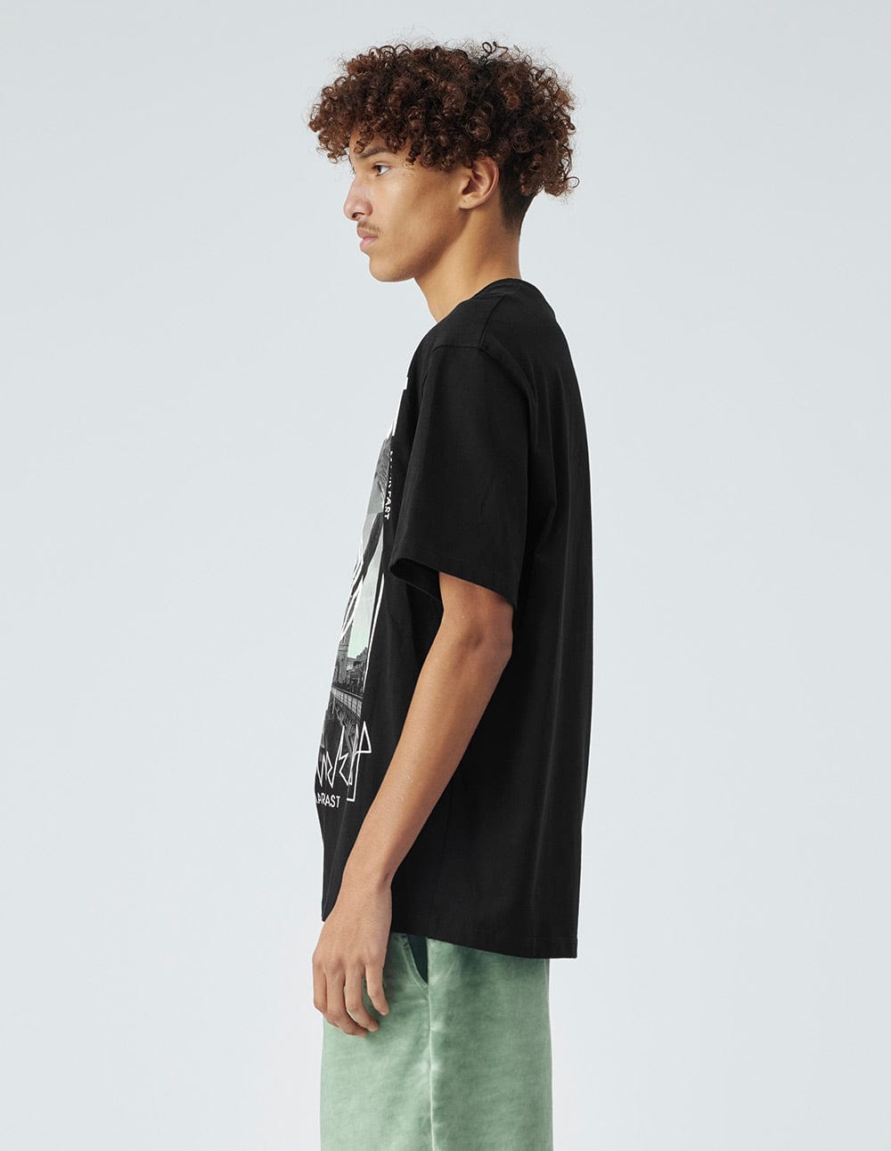 Men's Black Cotton Printed Loose T-Shirt