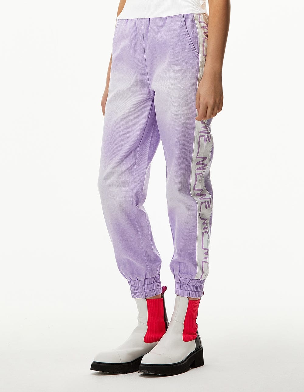 Women Printed Mf Letter Jogger Denim Pants