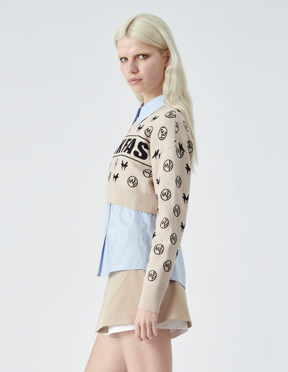 Women's Cream Jacquard Cropped Knit Sweater