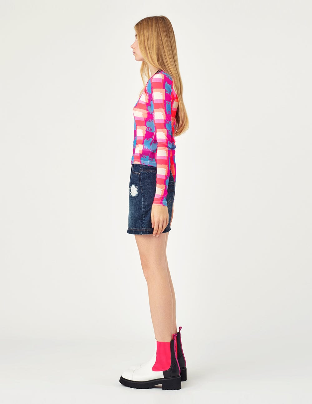 Women Printed And Embroidered Washed Denim Skirt