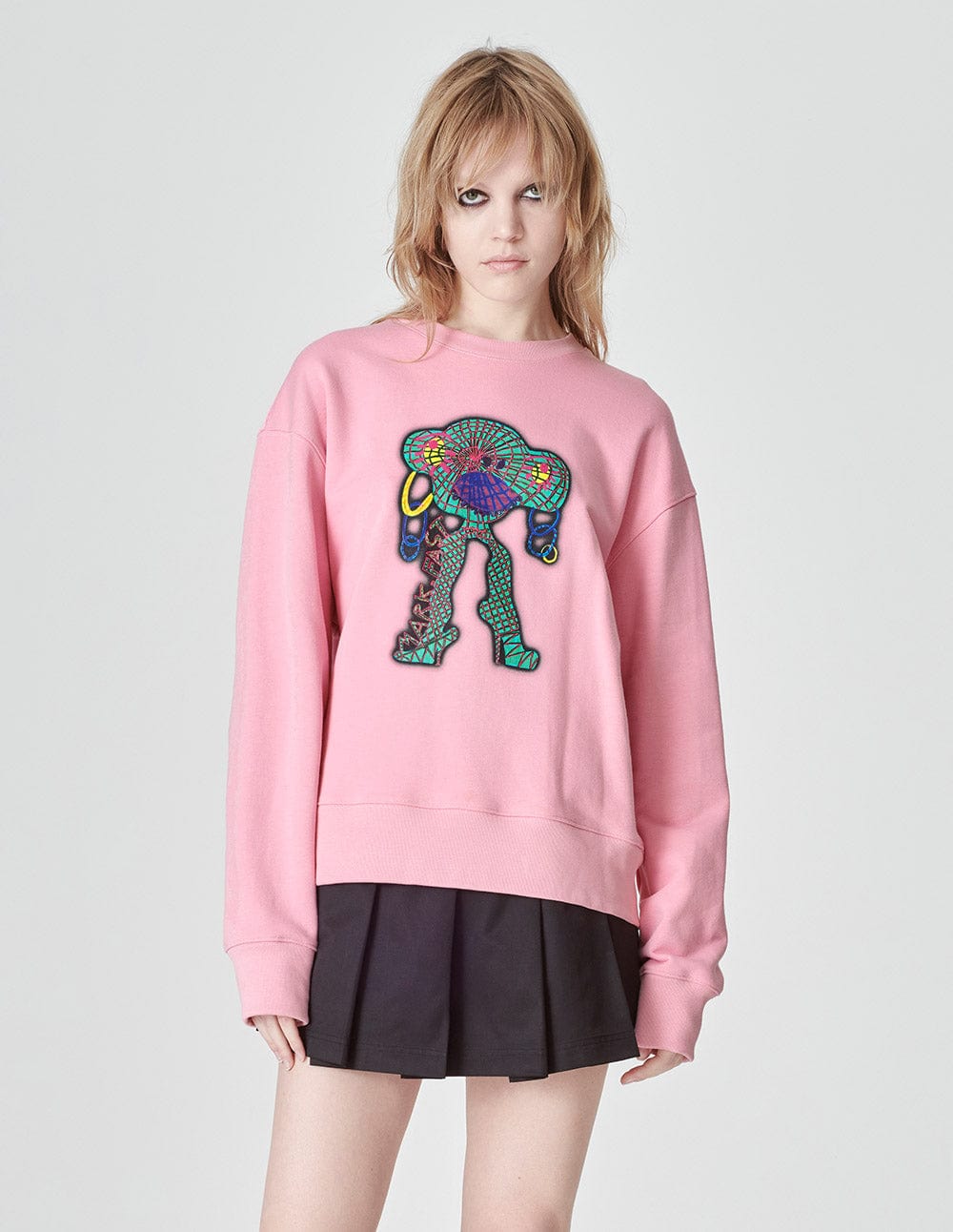 Unisex Style Pink Cotton Print Sweatshirt