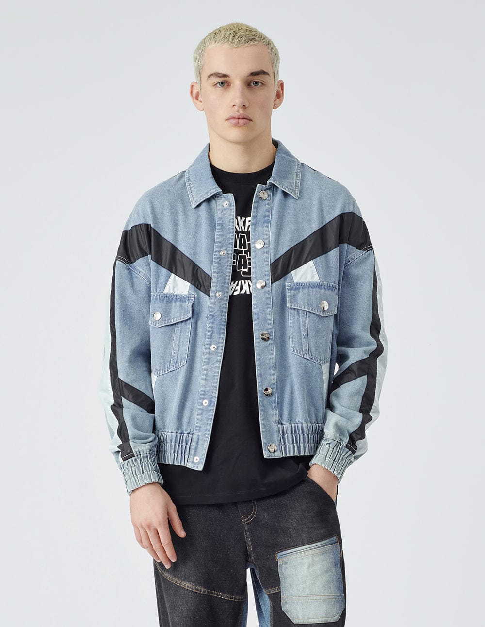 Unisex Colour Block Washed Denim Jacket