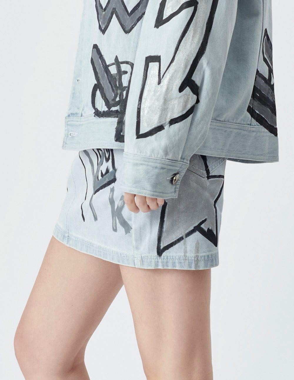 Graffiti Print Denim Skirt