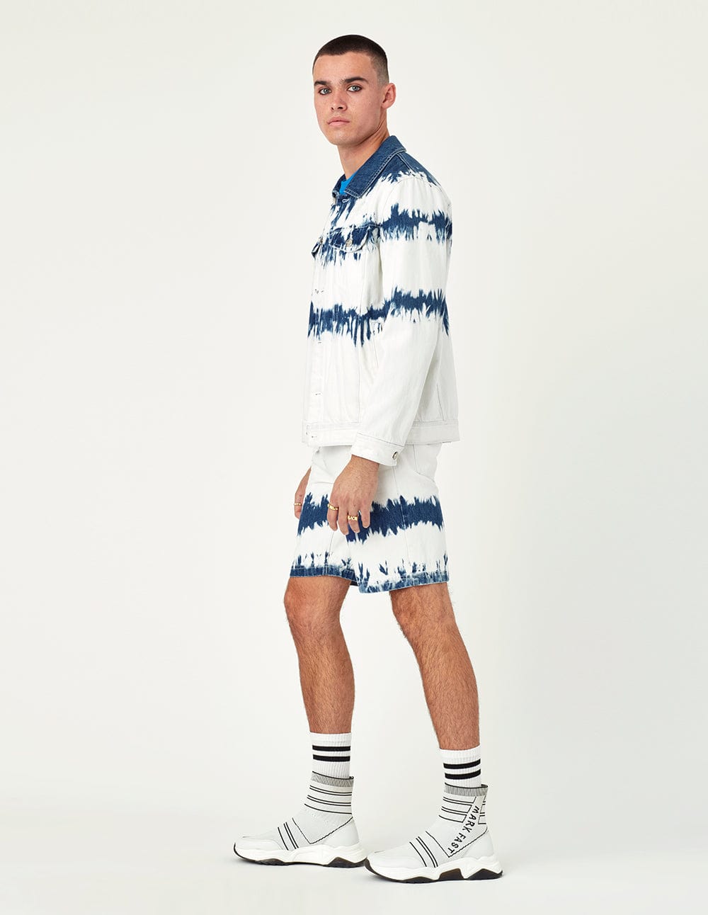 Bleach Tie-Dyed Ripped Denim Shorts