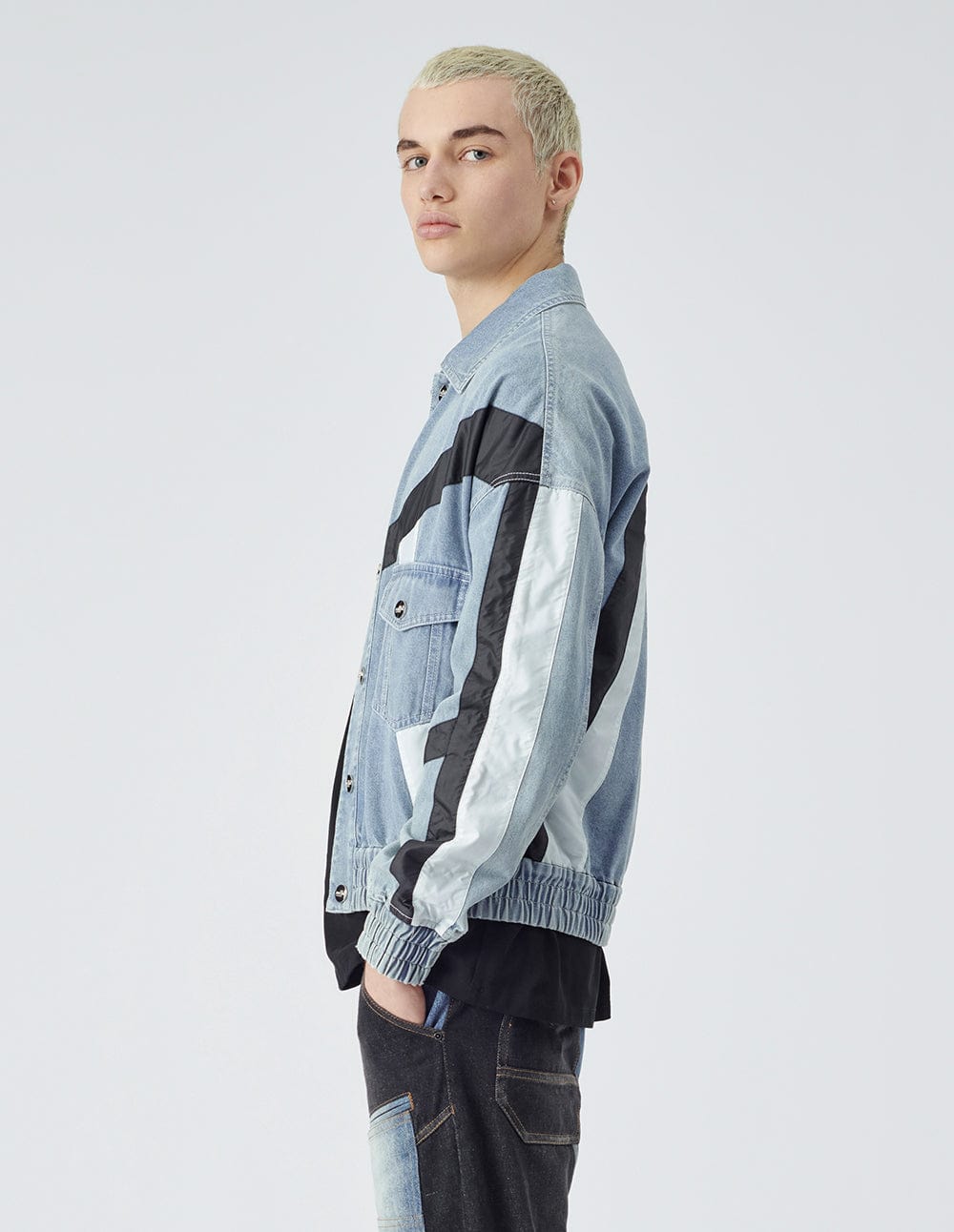 Unisex Colour Block Washed Denim Jacket