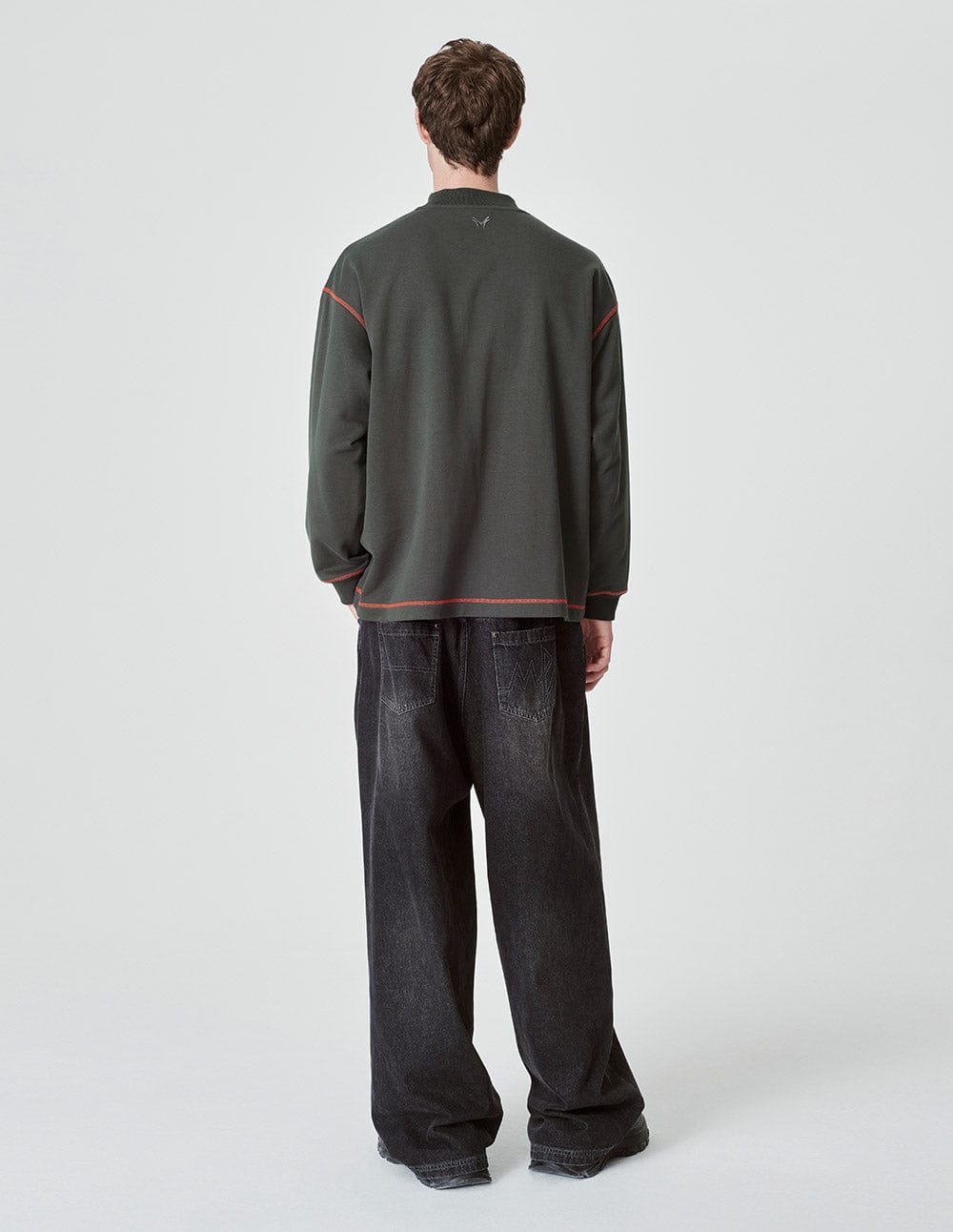 Couple Style Dark Gray Logo Embroidered Sweatshirt