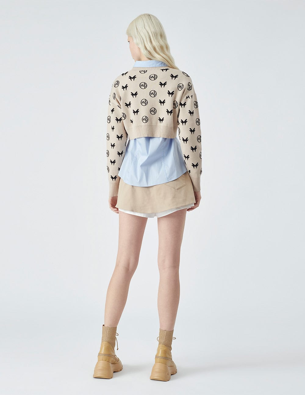 Women's Cream Jacquard Cropped Knit Sweater