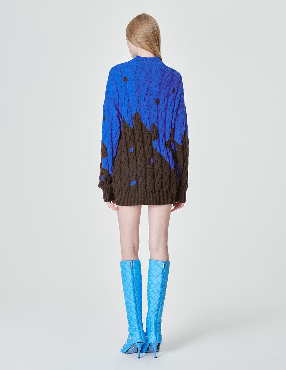 Women's Blue Wool Blend Jacquard Sweater