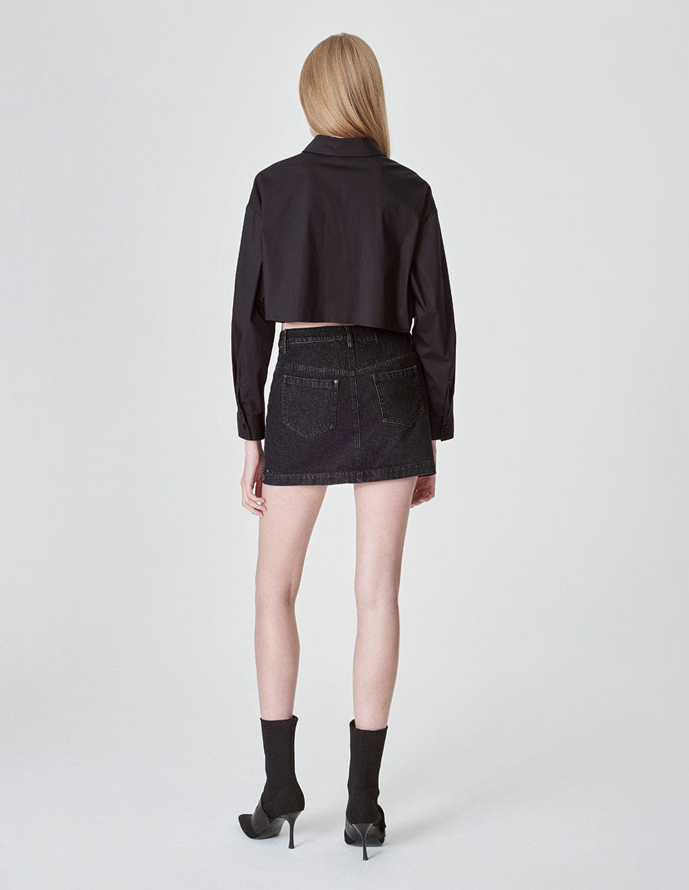 Women's Handpainted Brushed Silver Denim Skirt