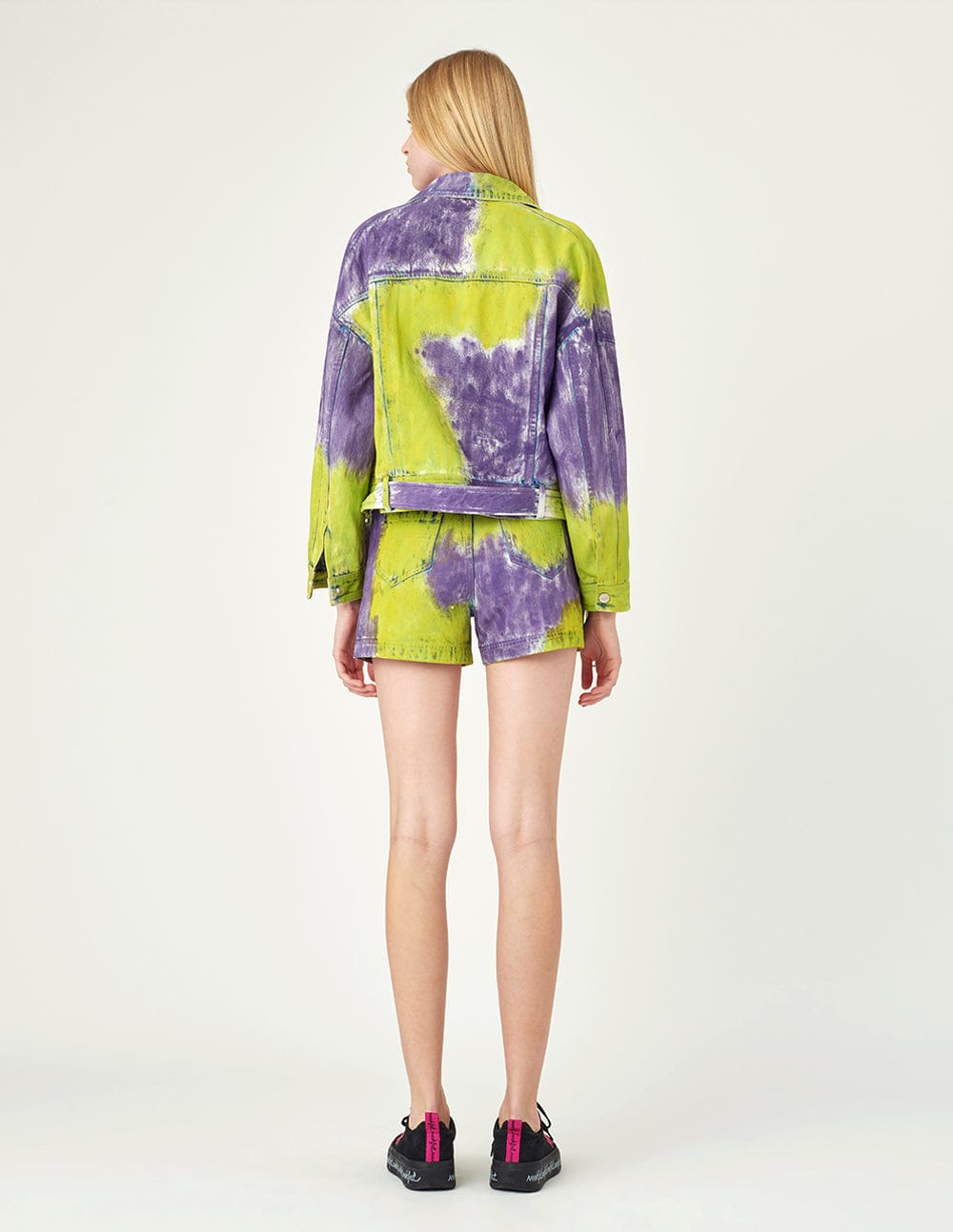 Tie-Dyed High-Waisted Denim Shorts