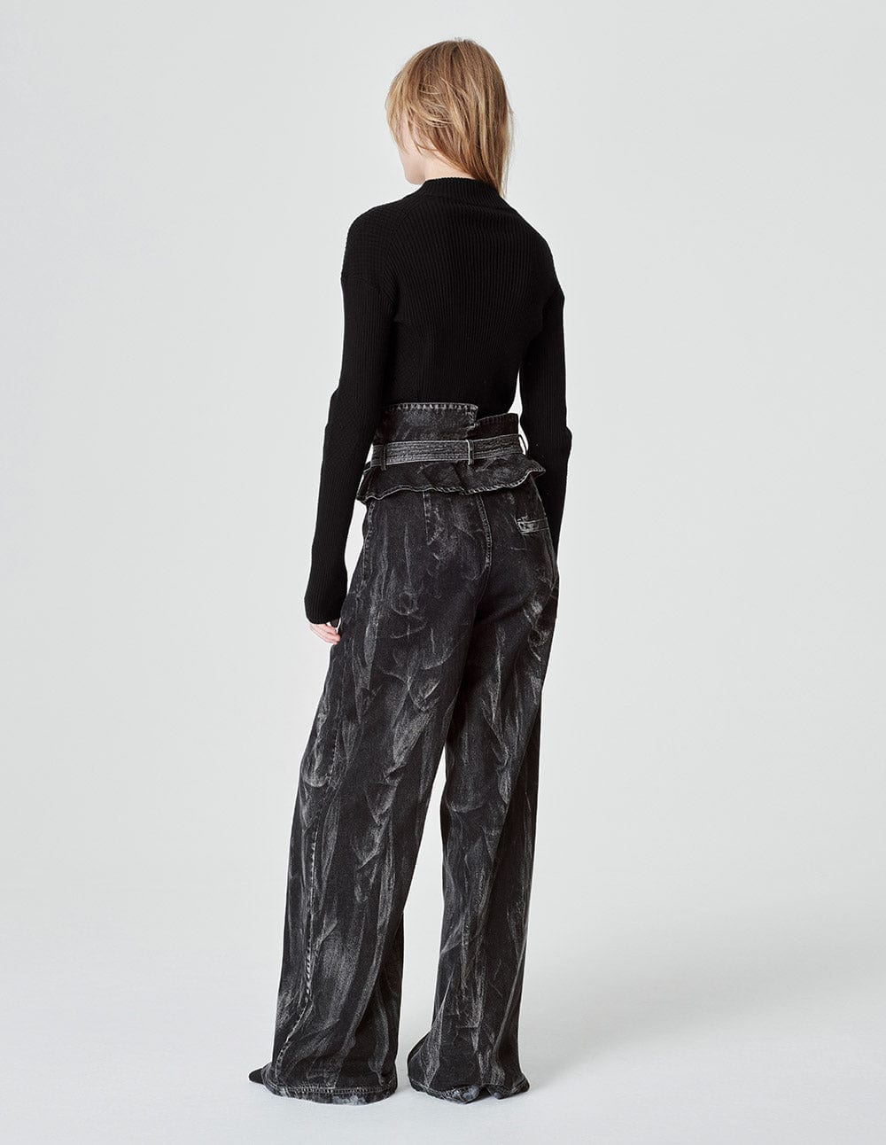 Women's Black Small Stand Zip Collar Knit Sweater