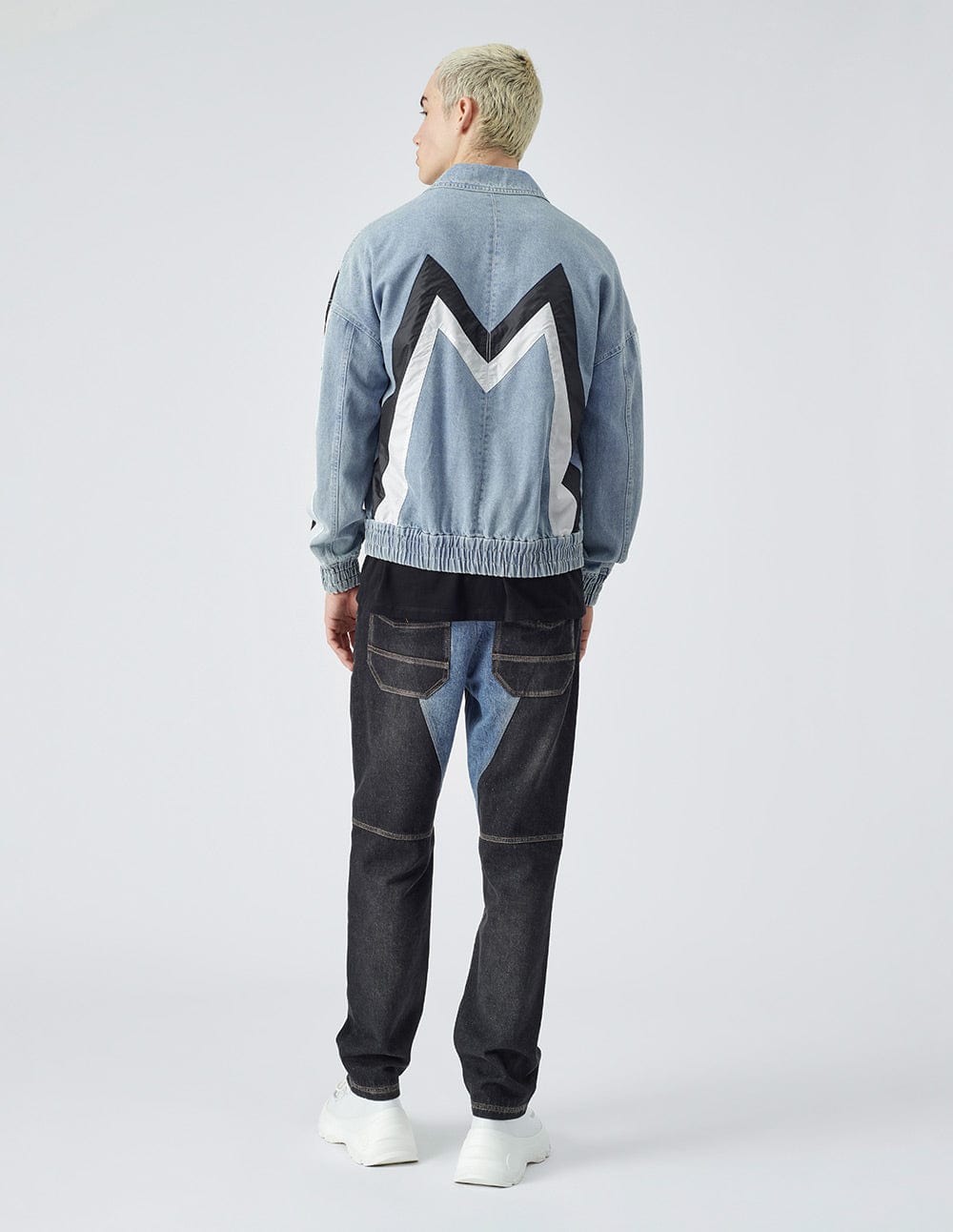 Unisex Colour Block Washed Denim Jacket