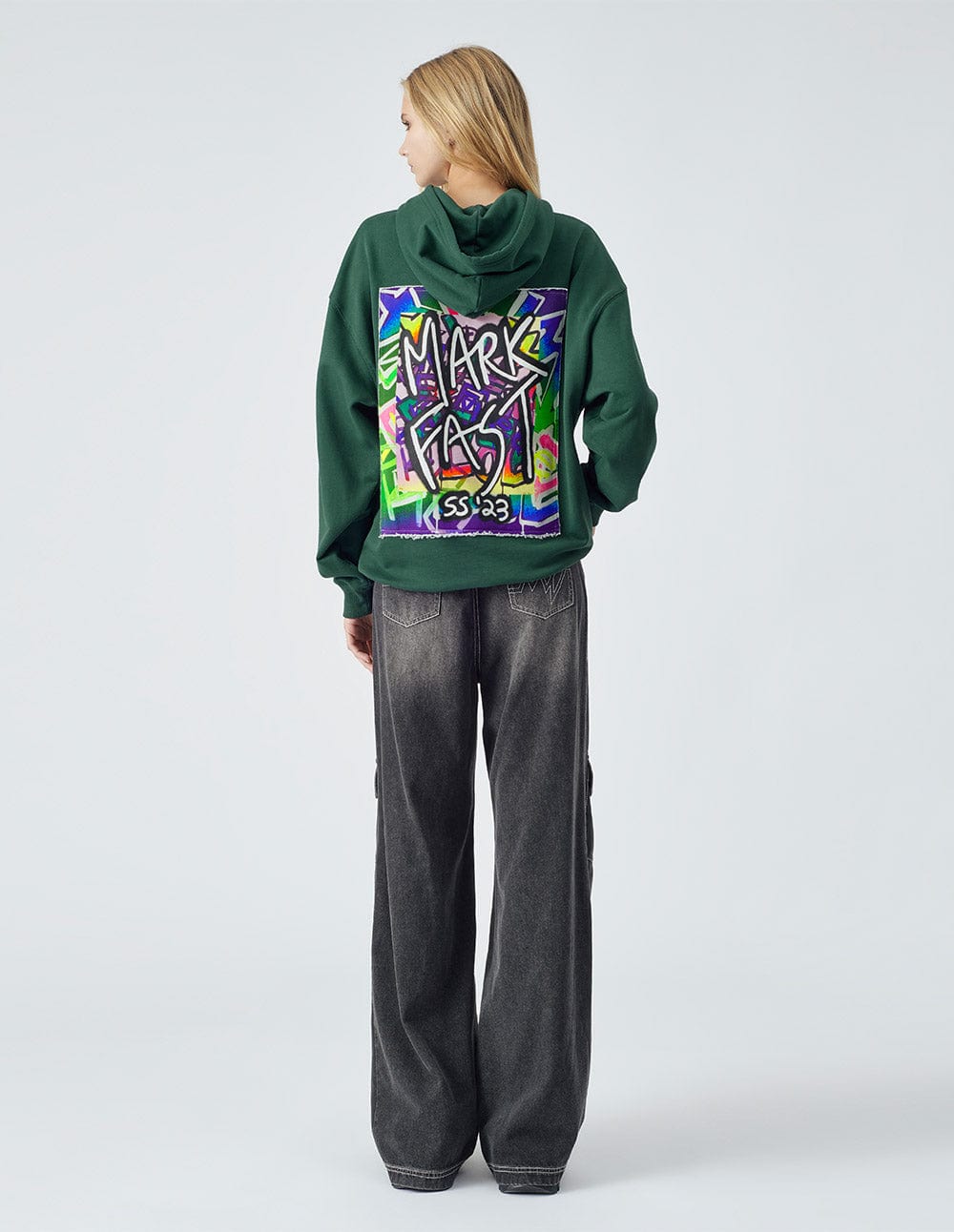 Unisex style dark green print hoodie