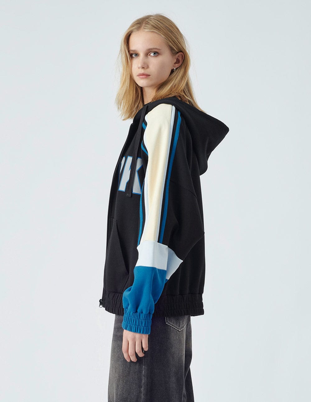 Unisex Hooded Print Zipper Jacket