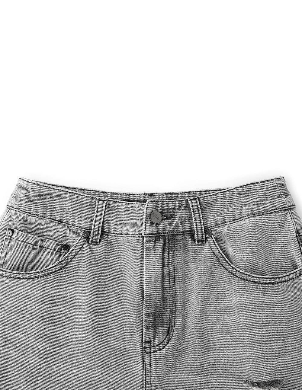Women's Ripped Light Grey Straight Leg Jeans