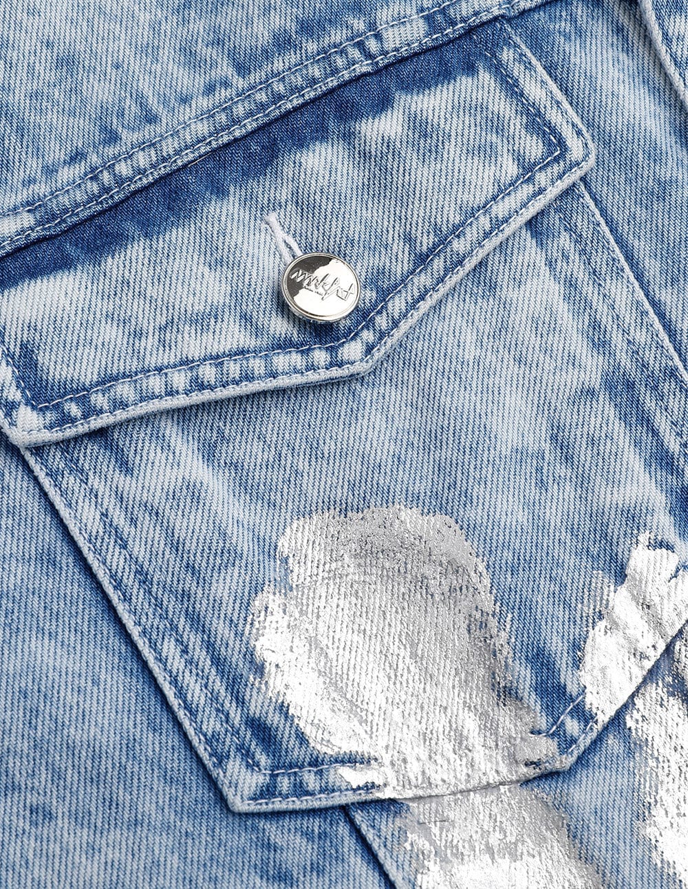 Unisex blue printed washed denim jacket