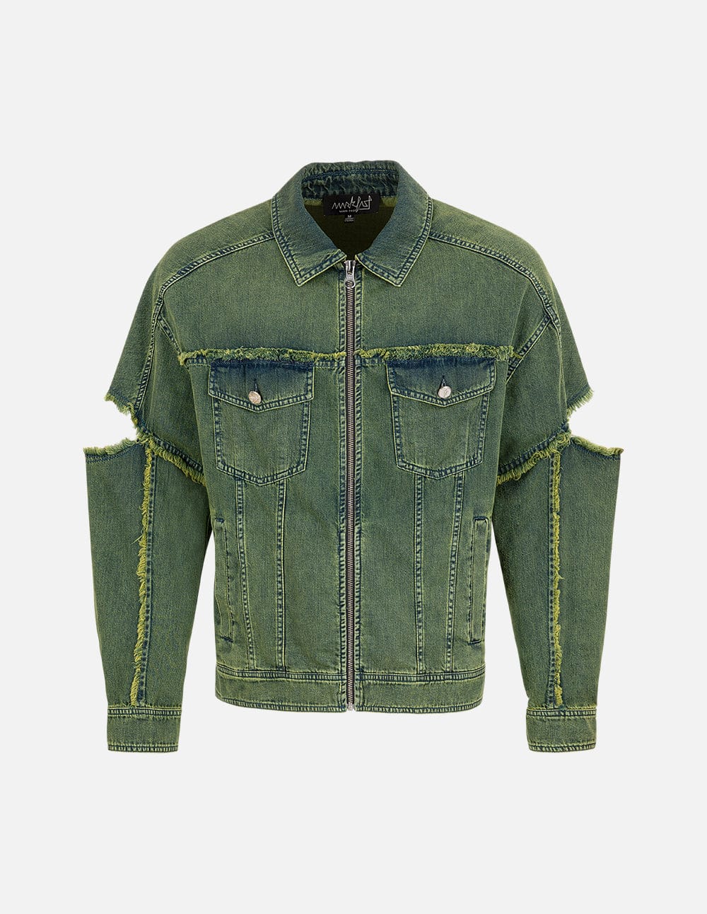 Unisex Style Ripped Sleeve Washed Denim Jacket