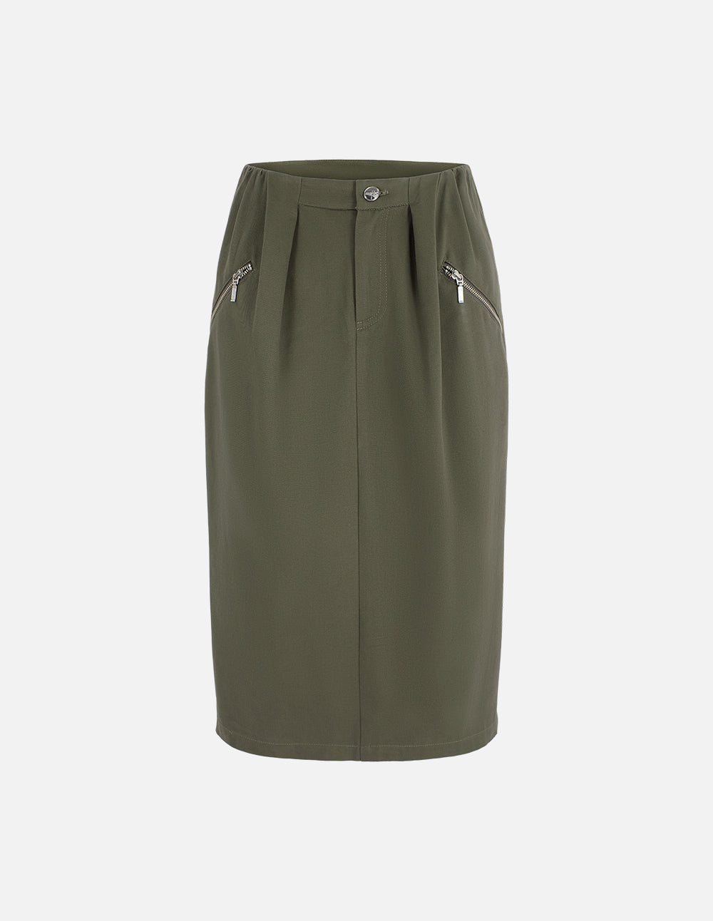 MF Retro Grey Olive Green Loose Straight Fit Pleated Design Versatile Midi Skirt