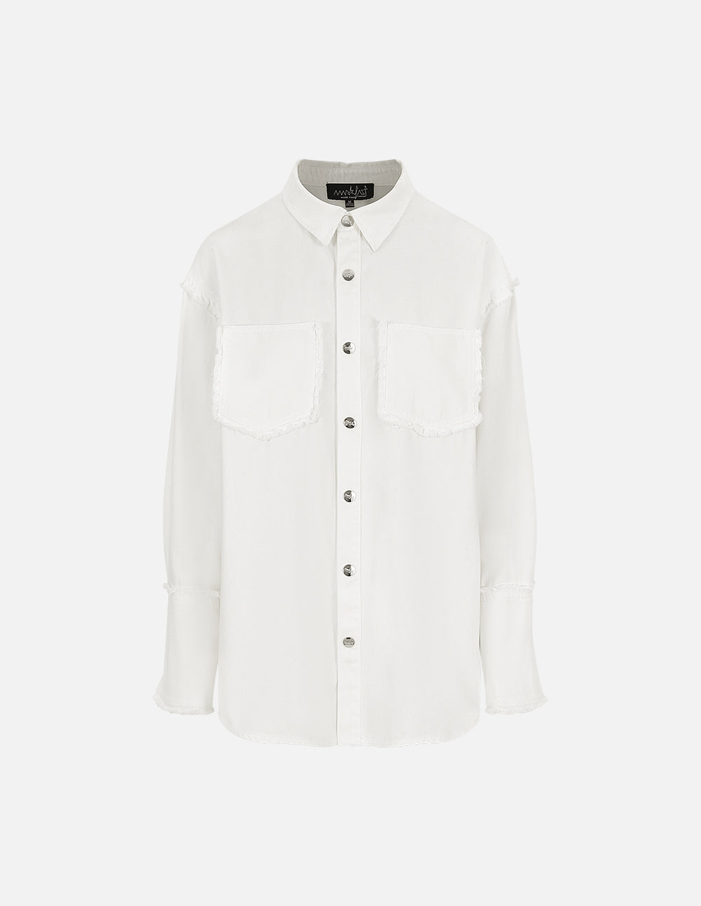 Women's White Long Sleeve Washed Denim Shirt