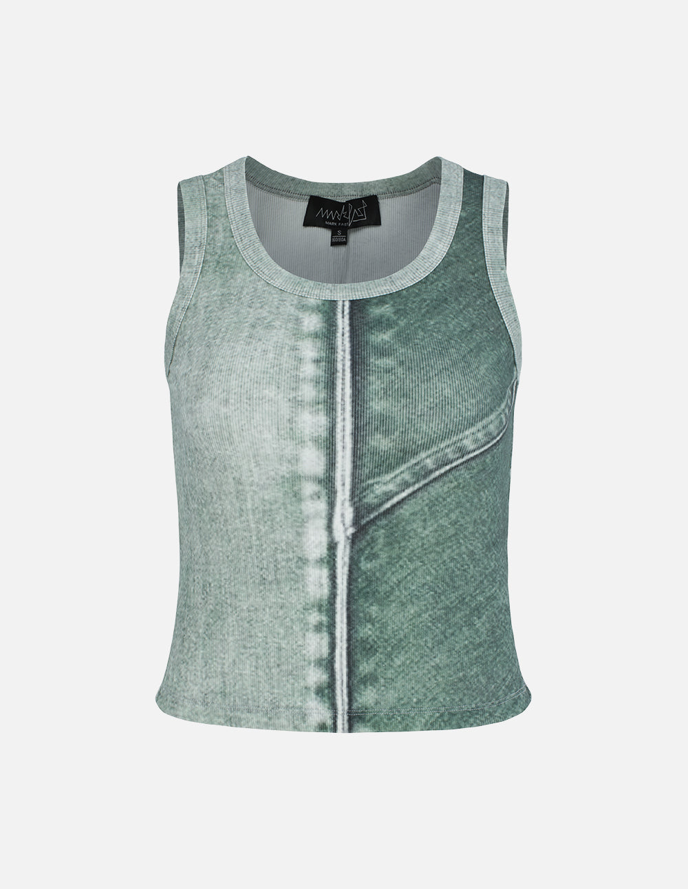 Women's Faux Denim Color Block Printed Tank Top