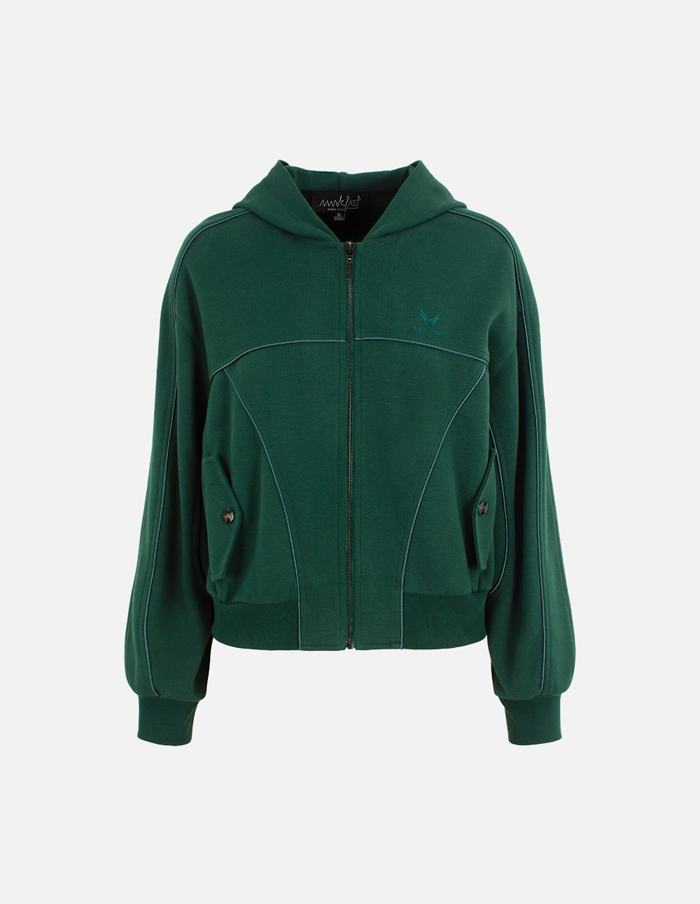 MF Deep Sea Green Loose Ribbed Ruffled Hooded Zipper Sweatshirt