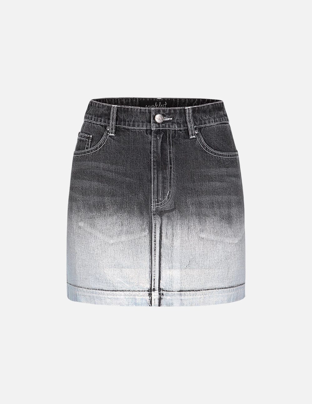 Women's Bright Silver Printed Washed Denim Skirt