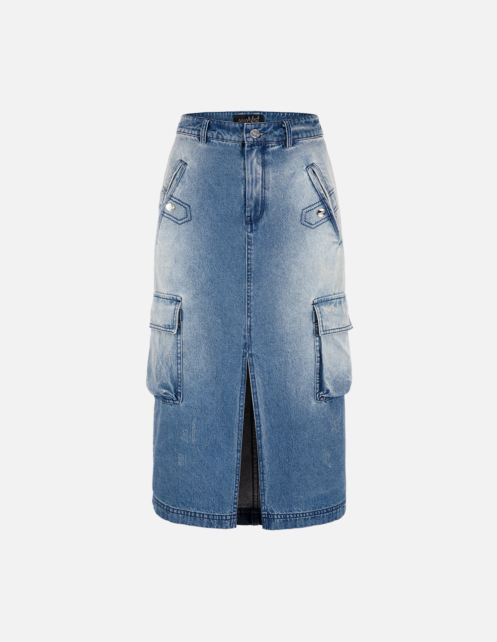 Women's Mid-Length Denim Skirt With Front Slit