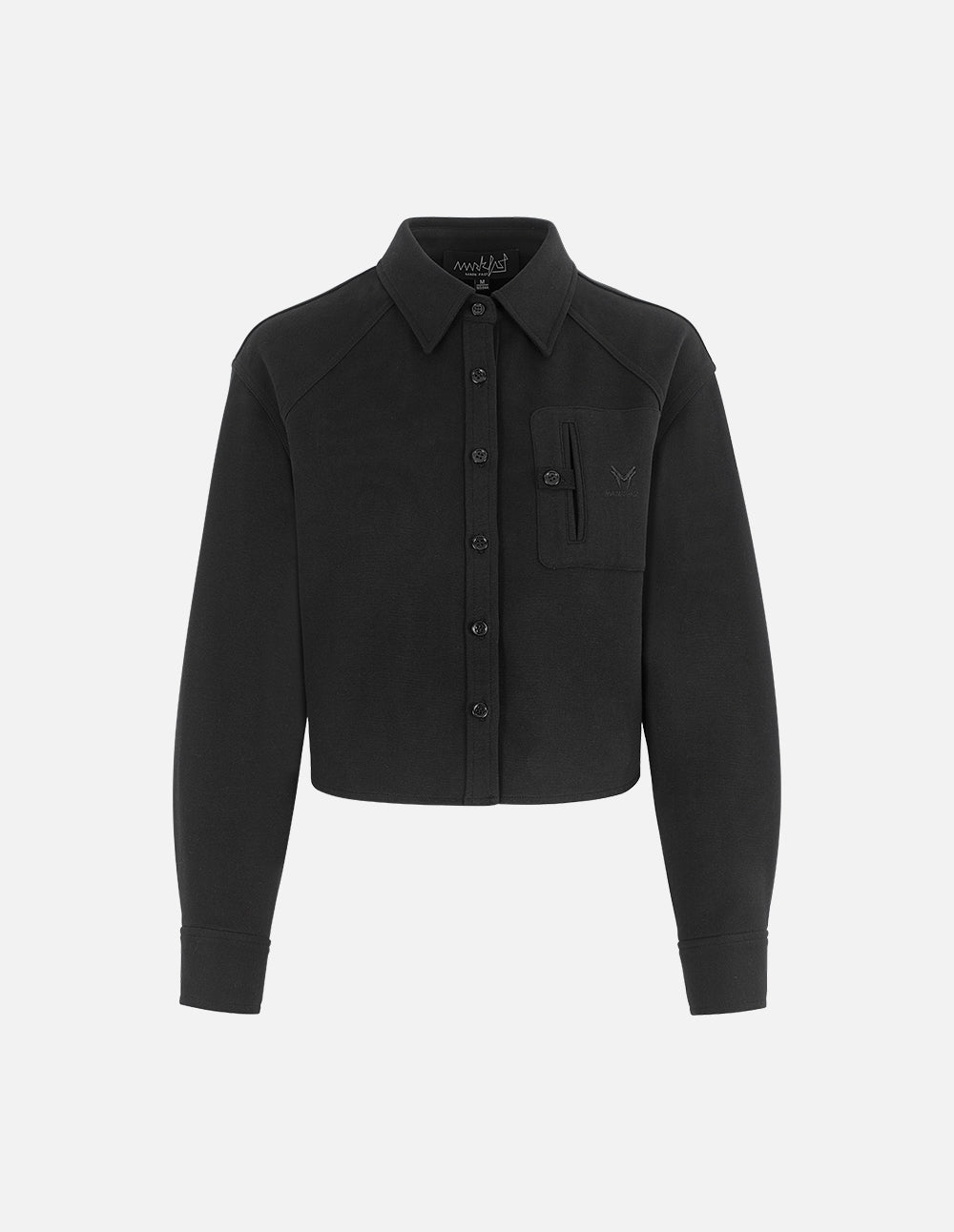 MF versatile collared high-waisted H-line cotton black shirt
