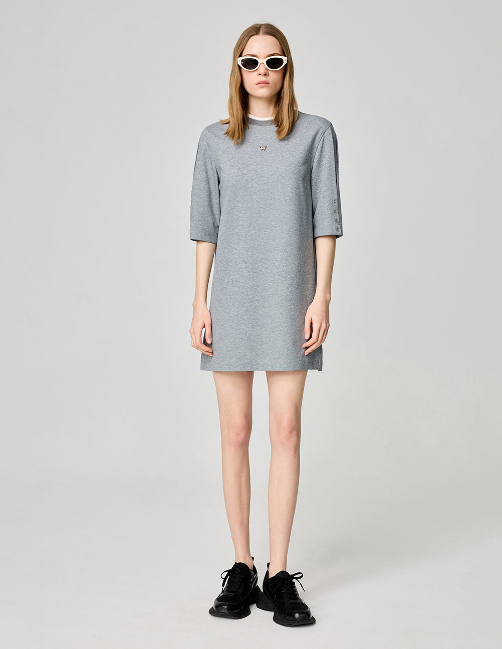 Women's air cotton simple contrasting edge T-shirt dress