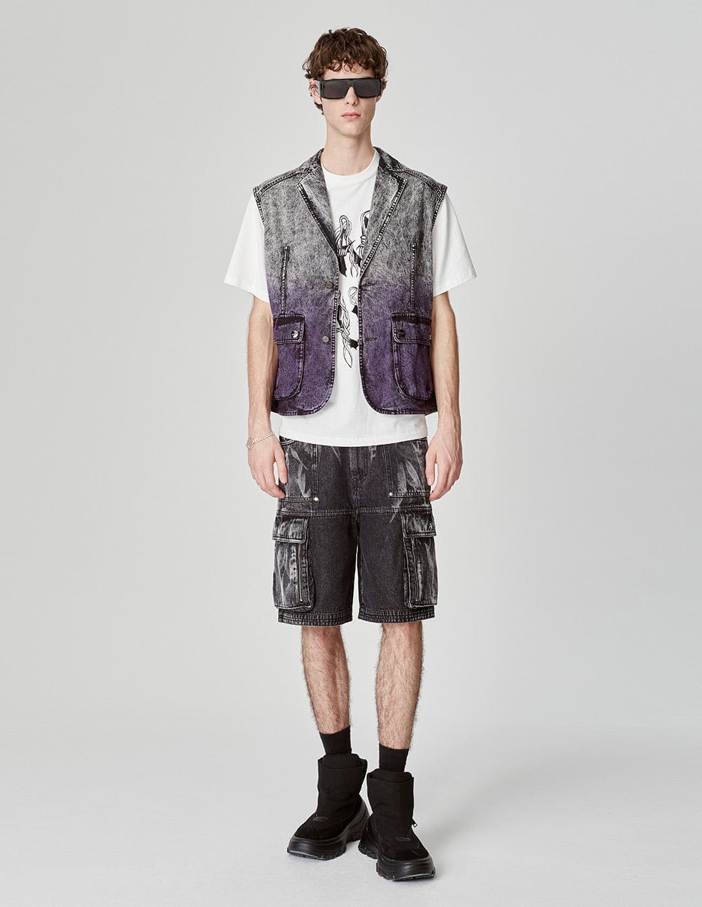 Unisex Strappy Dyed Snowflake Washed Denim Jacket