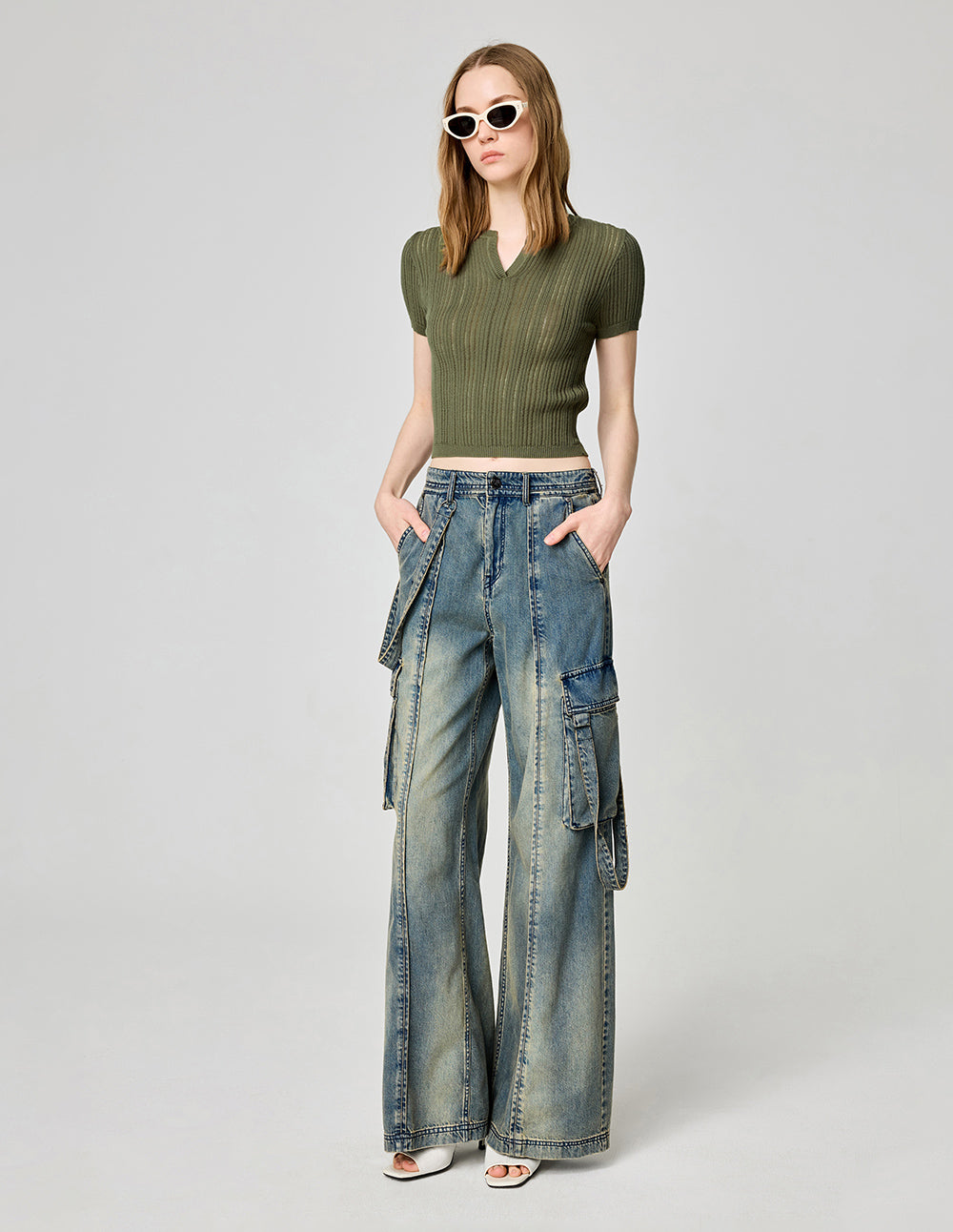 Women's Olive Green Hollow Pullover