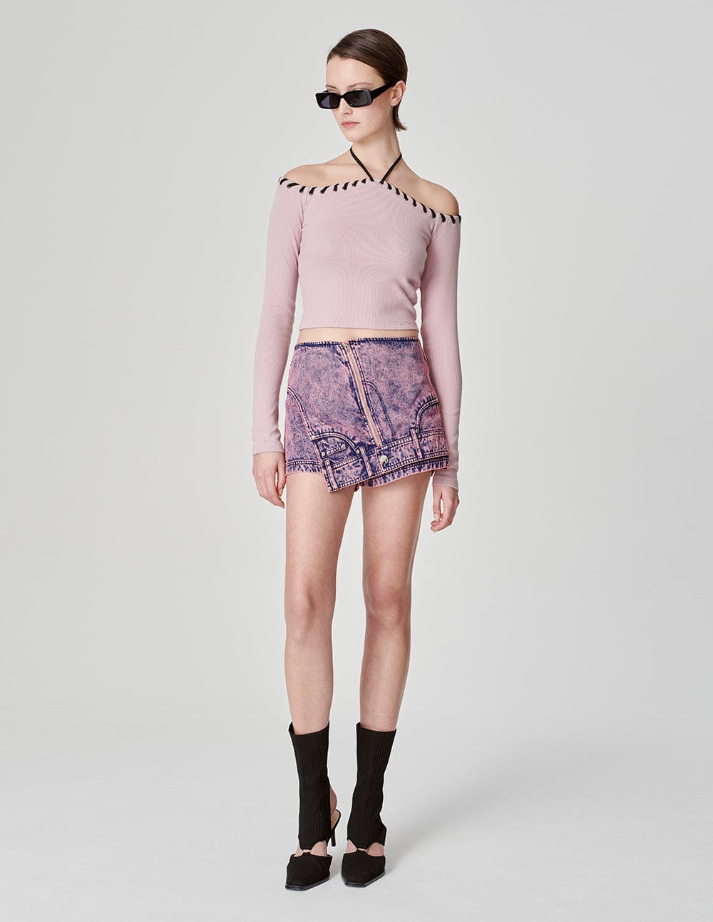 Women's Contrast Strapped One-Shoulder Top