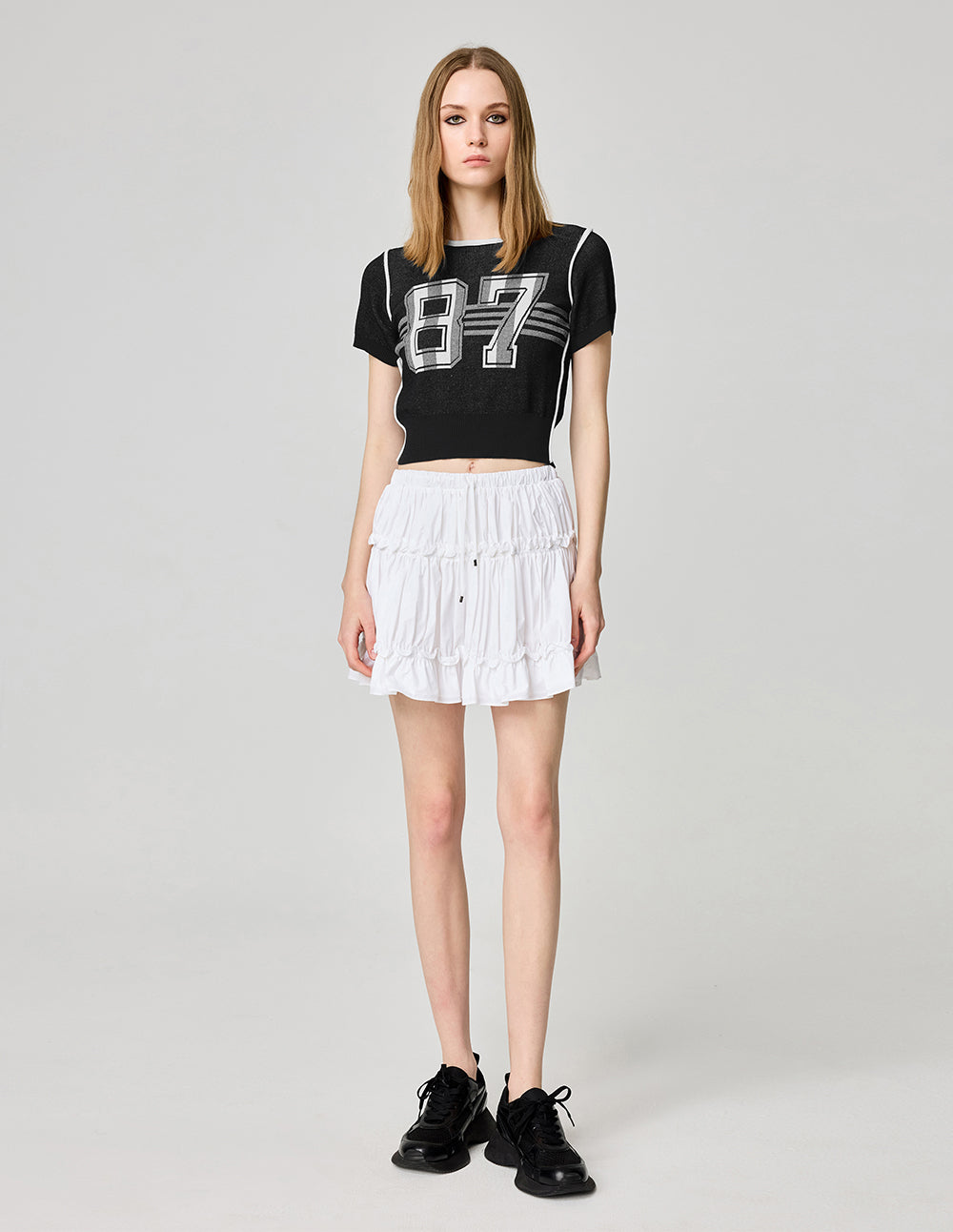 Women's Contrast Jacquard Crew Neck Sweater