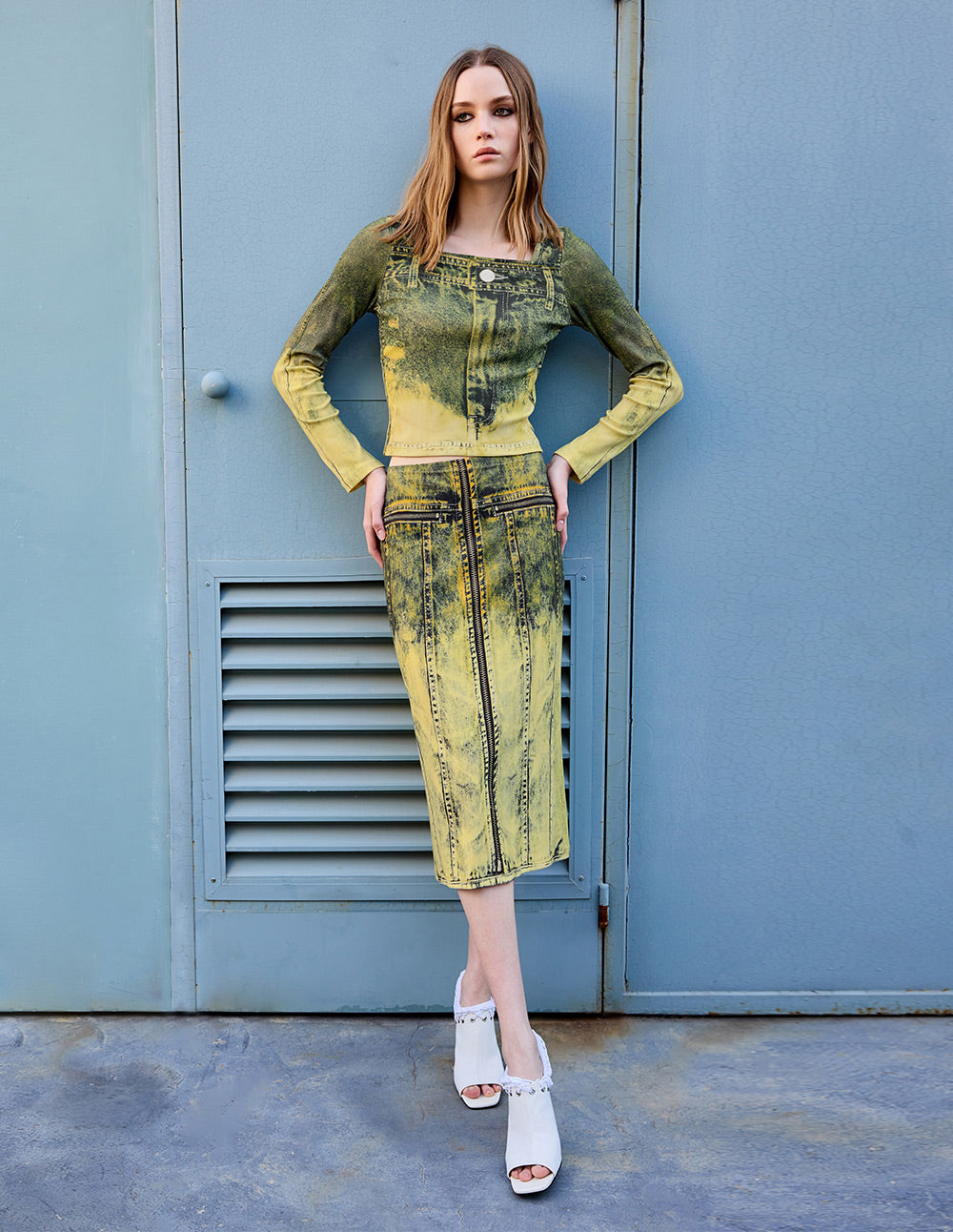 Women's Washed Yunrou Knitted Denim Skirt