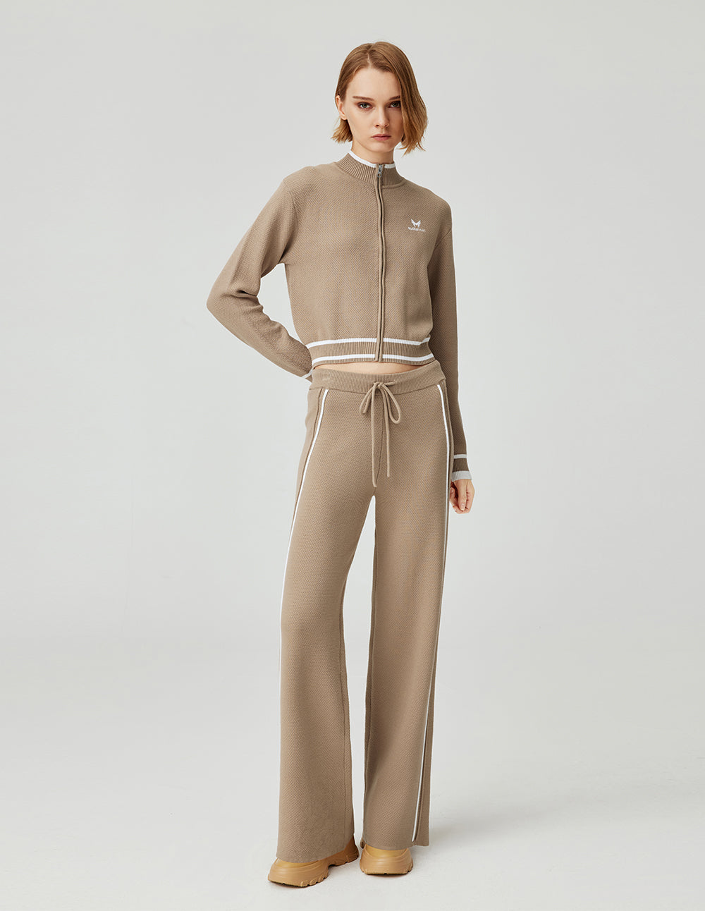 MF comfortable and versatile slim elastic drawstring loose straight knit wide-leg pants