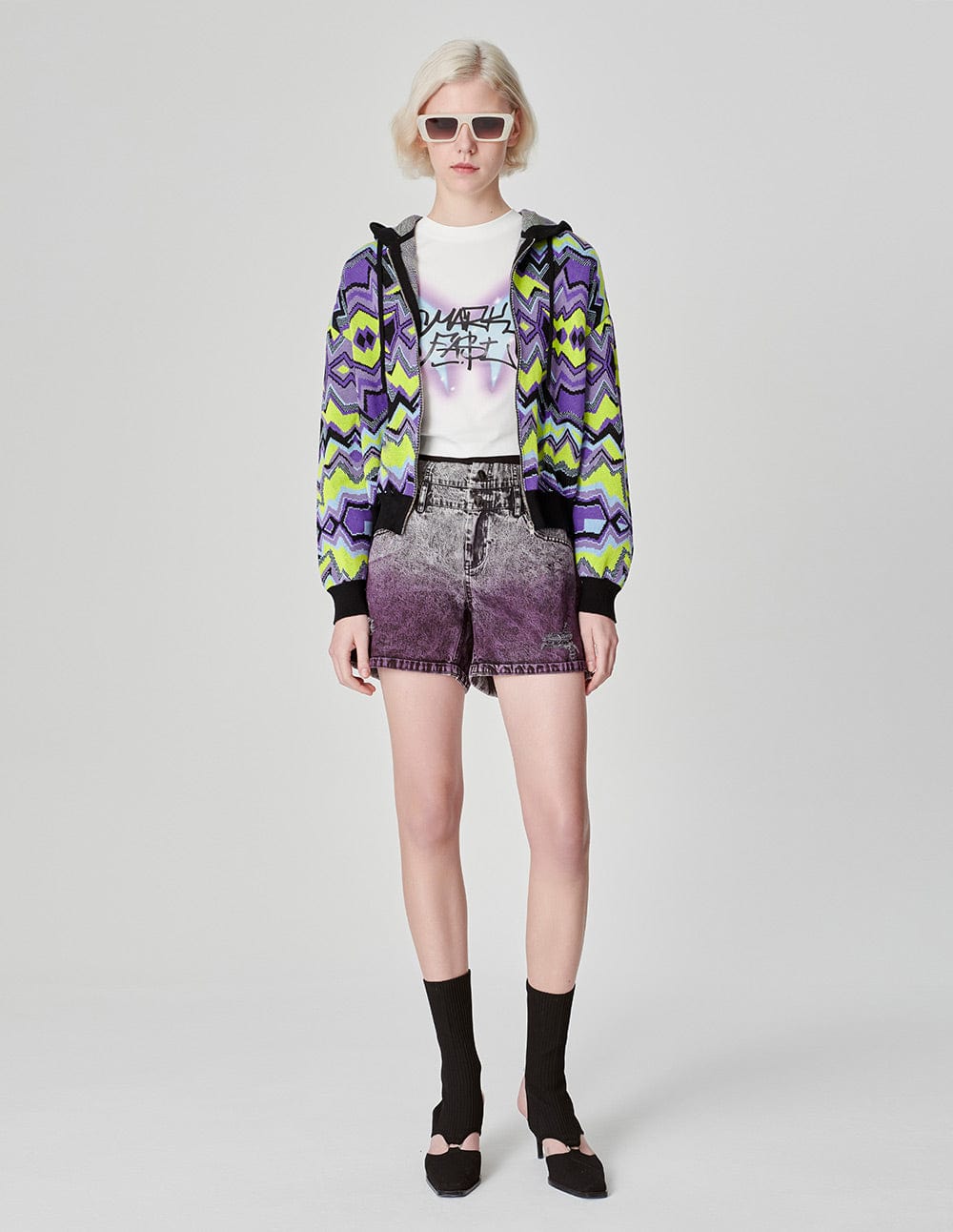 Women's Geometric Jacquard Hooded Knitted Jacket