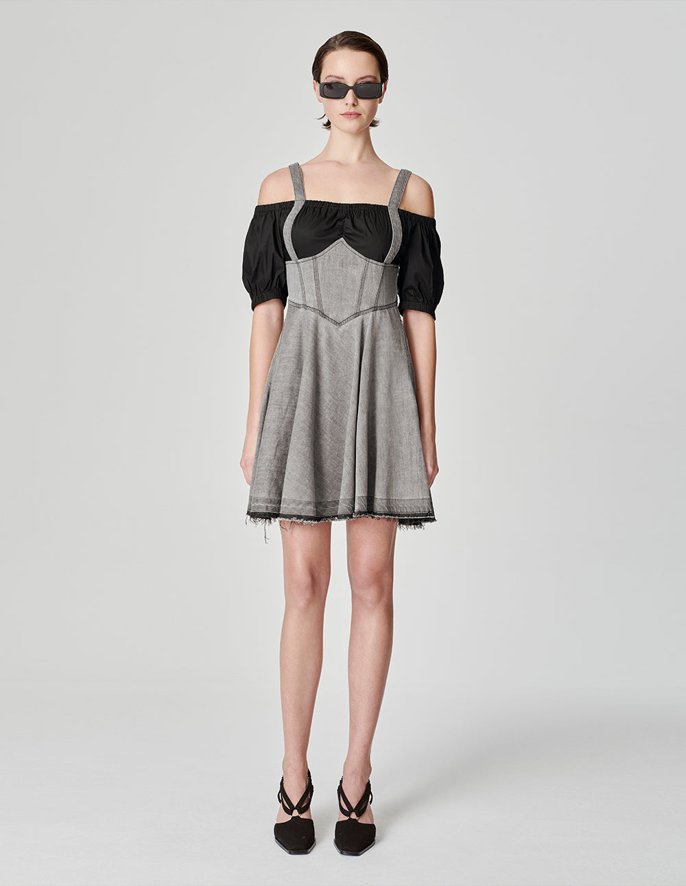 Women's Fake Two-Piece Off-Shoulder Denim Dress