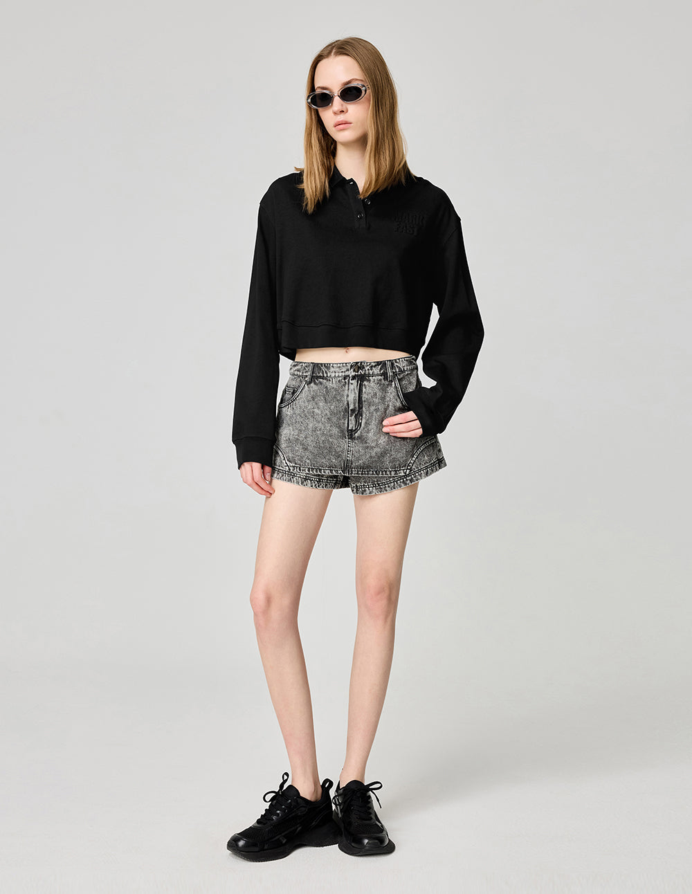 Women's Black Loose Cotton Polo Shirt