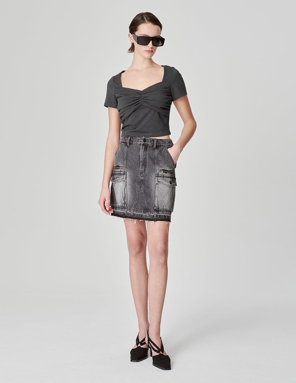 Women's Pleated Bra-Style Cotton T-Shirt