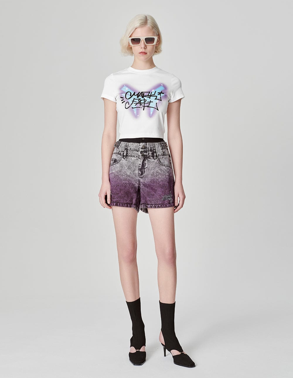 Women's Electric Butterfly Print Short T-Shirt
