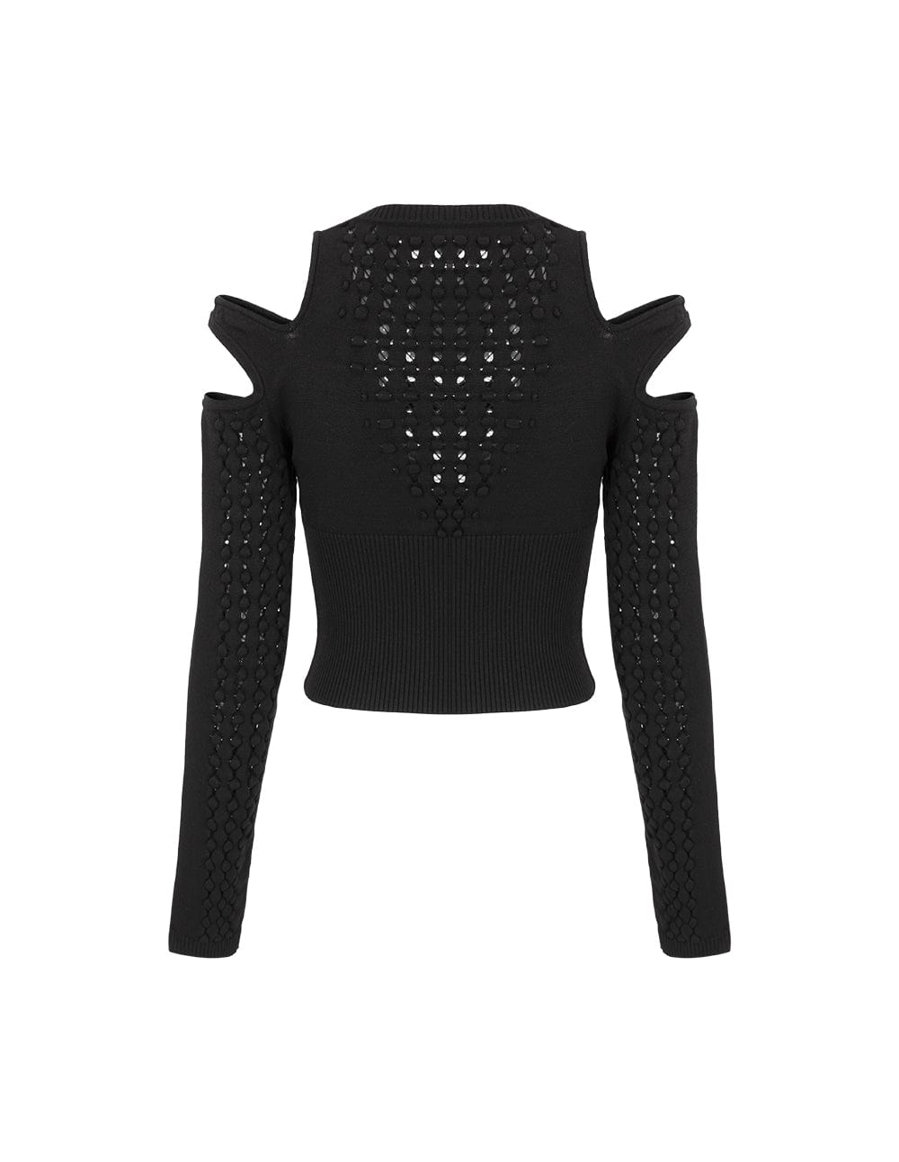 Women's Black Hollow Off Shoulder Knitted Pullover