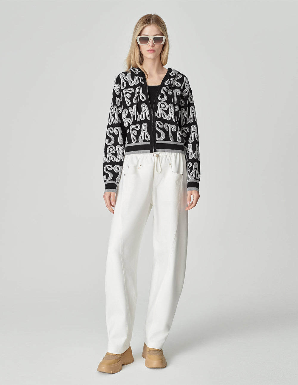 Women's contrast logo hooded knitted cardigan