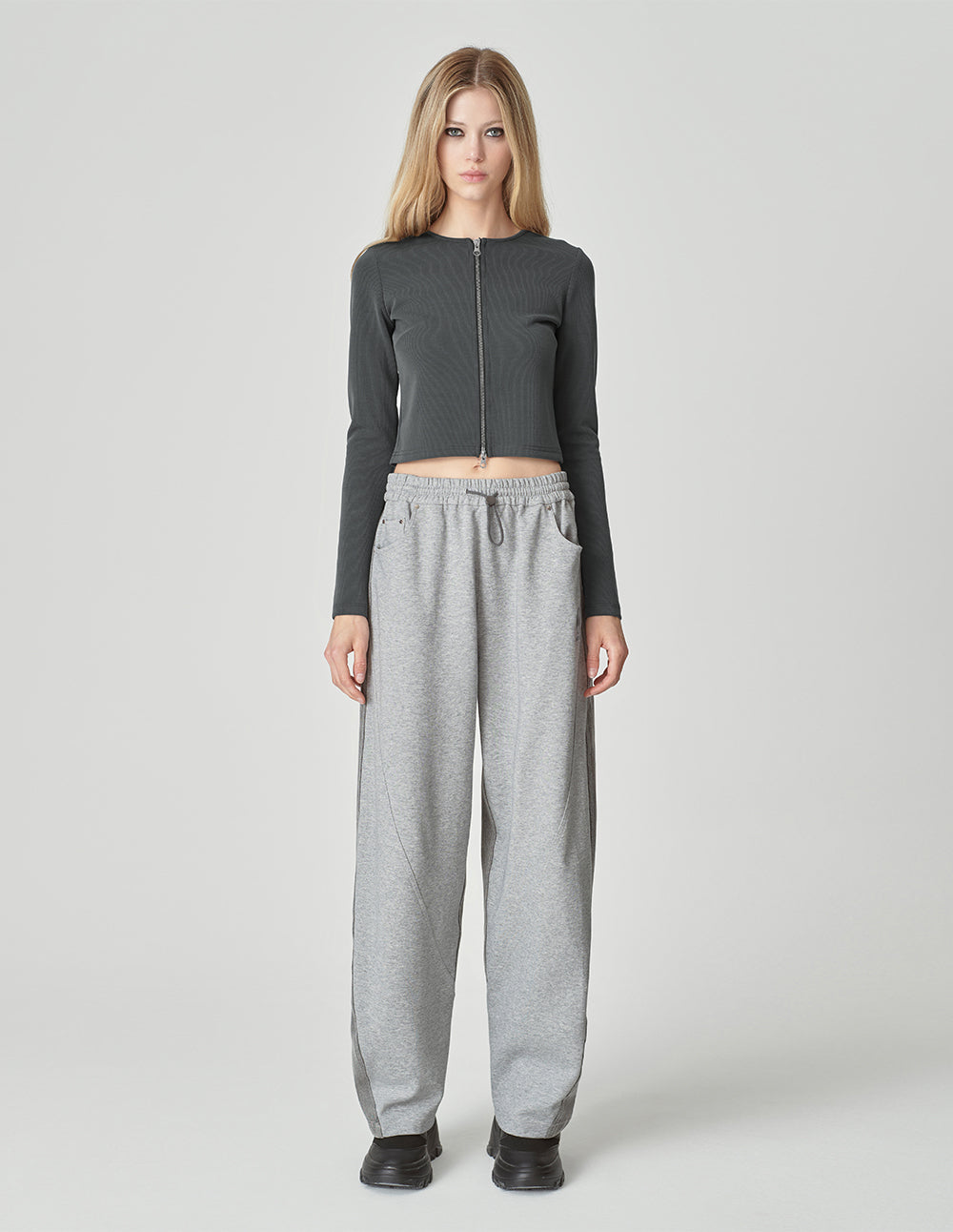 Ladies Simple Dark Gray Zipper Top