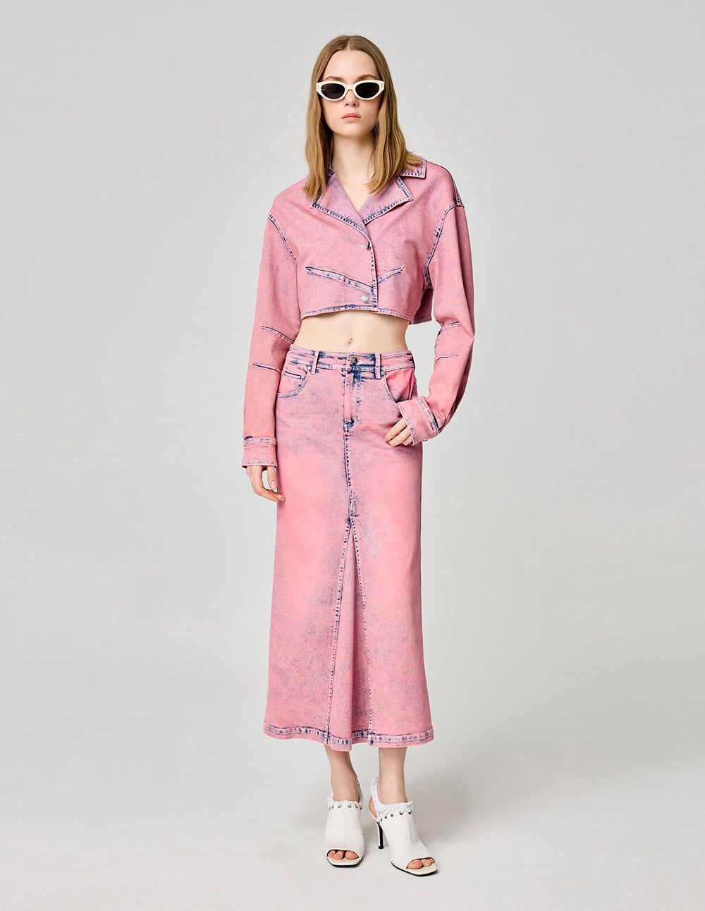 Fake Slit Denim Skirt