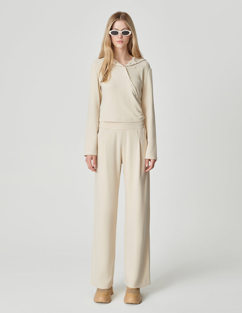 Women's Apricot Fake Wrap Hooded Sweatshirt