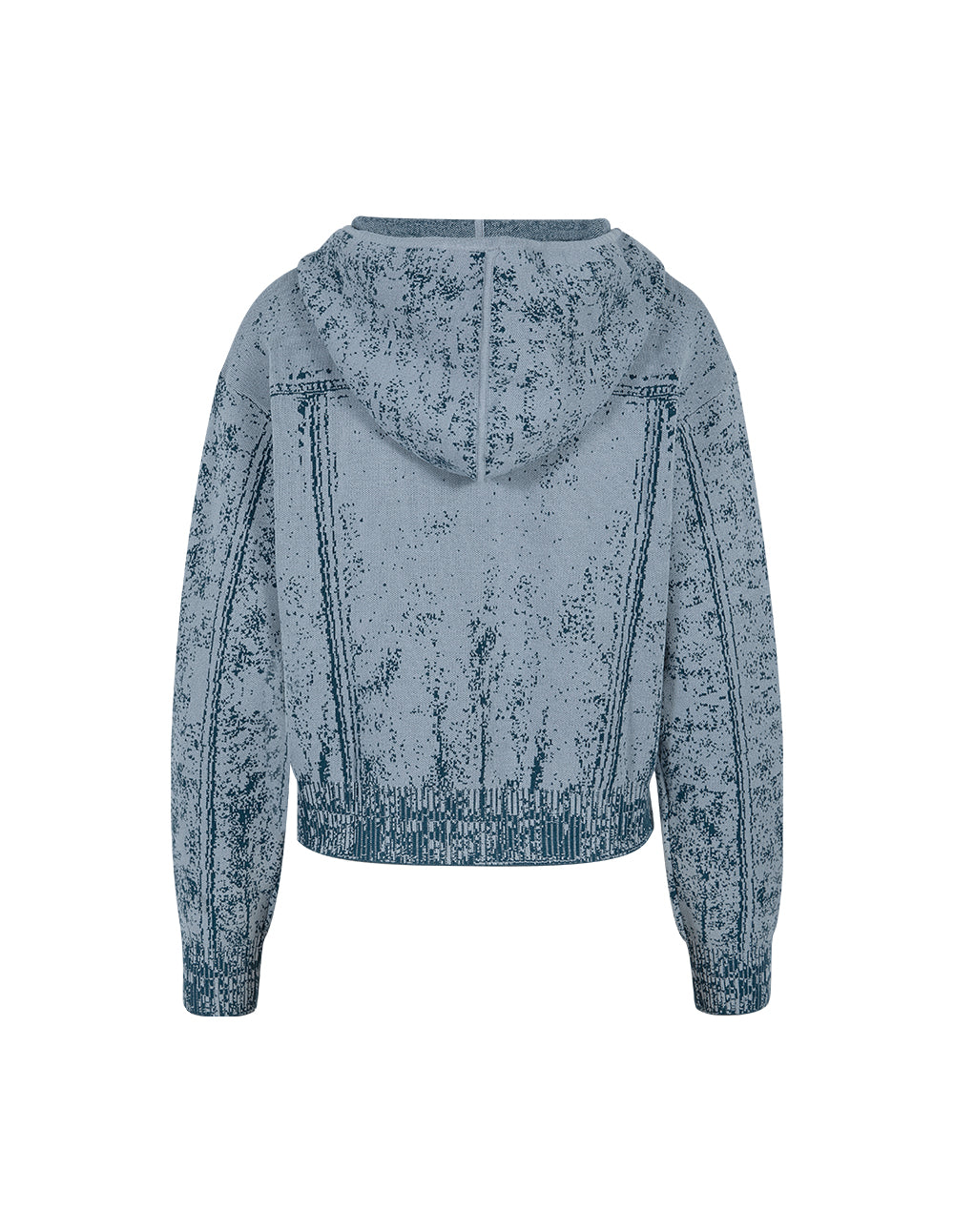 Denim Print Series Denim Blue Hooded Knitted Cardigan