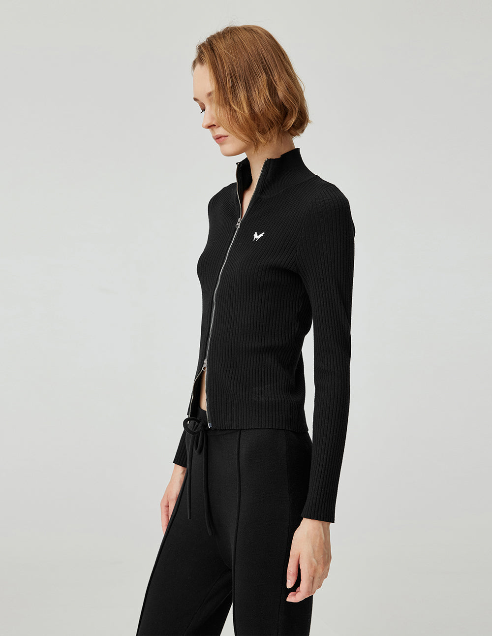 MF high-grade gray turtleneck double-opening zipper slimming versatile knitted cardigan