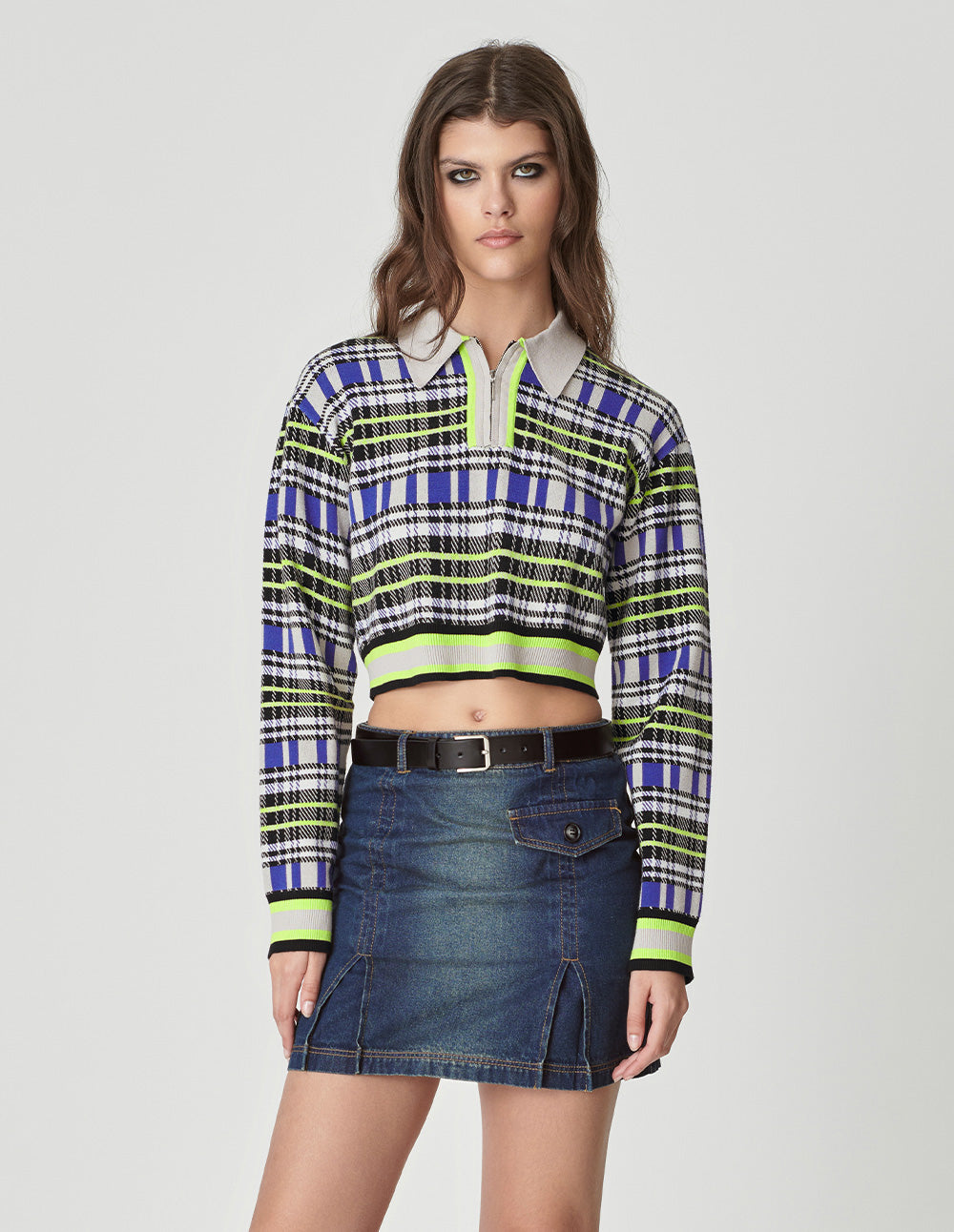 Women's contrast plaid jacquard sweater