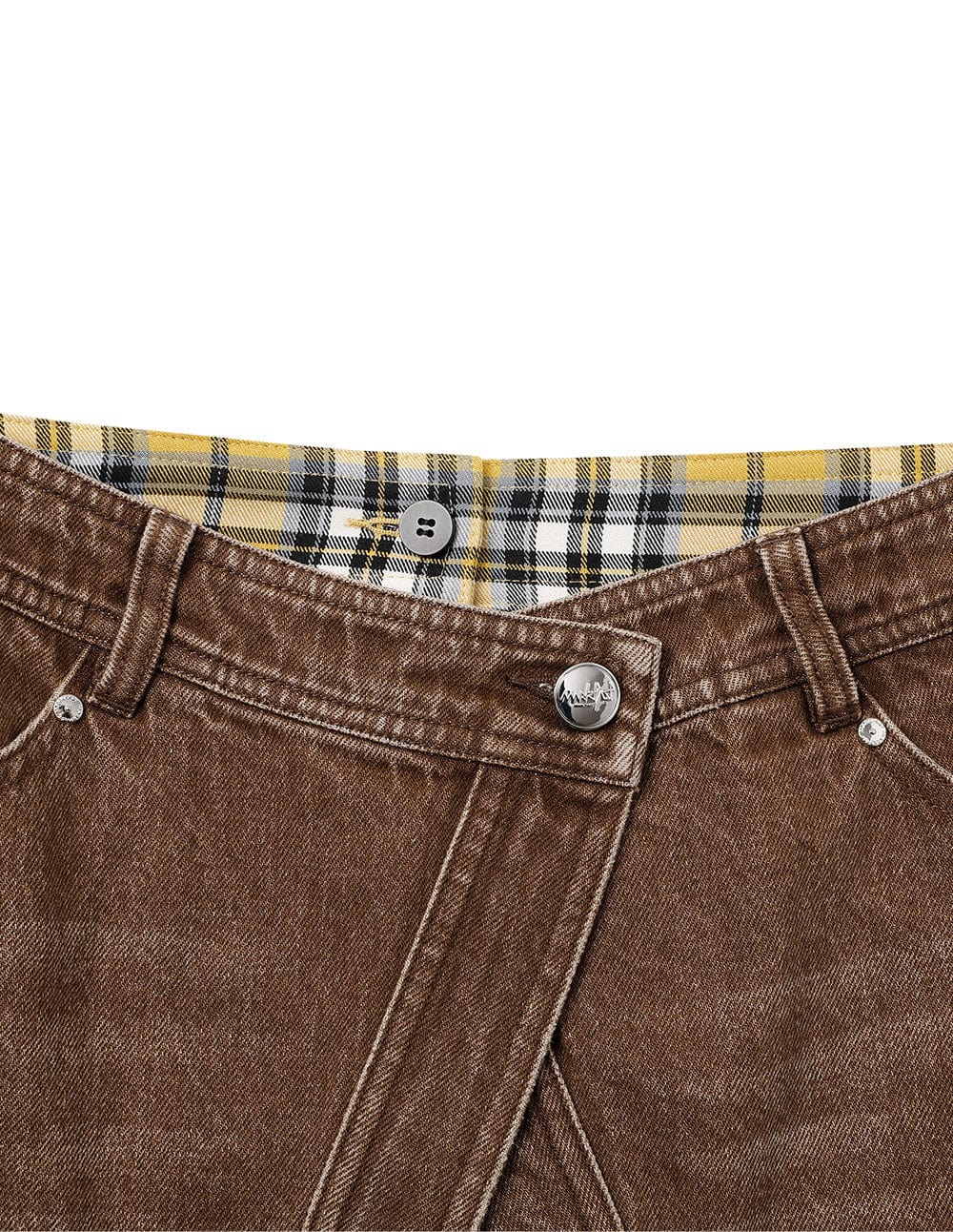 Women's Denim Patchwork Plaid Double Layer Skirt