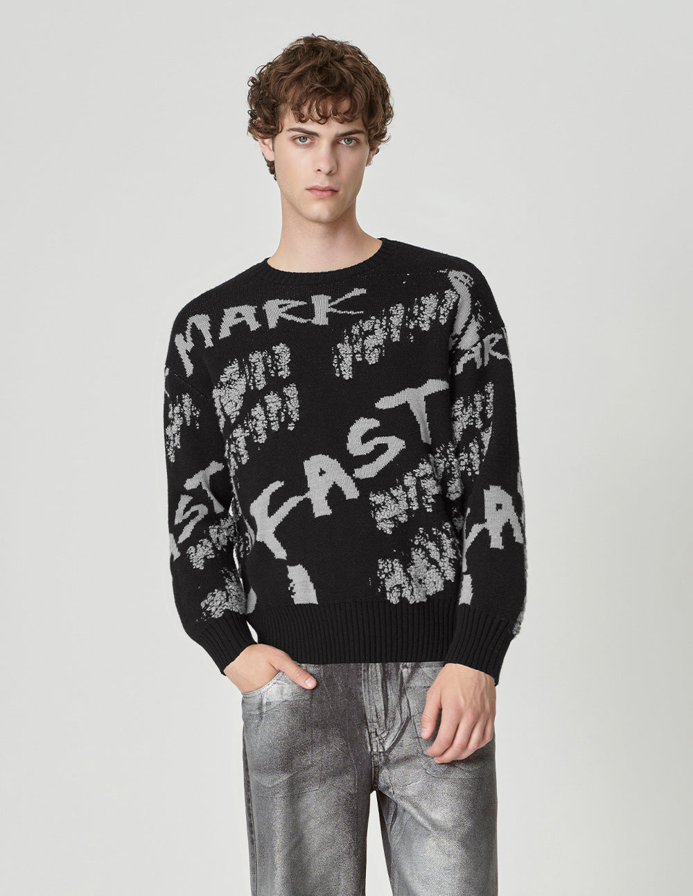 Men's Contrast Letter Jacquard Sweater